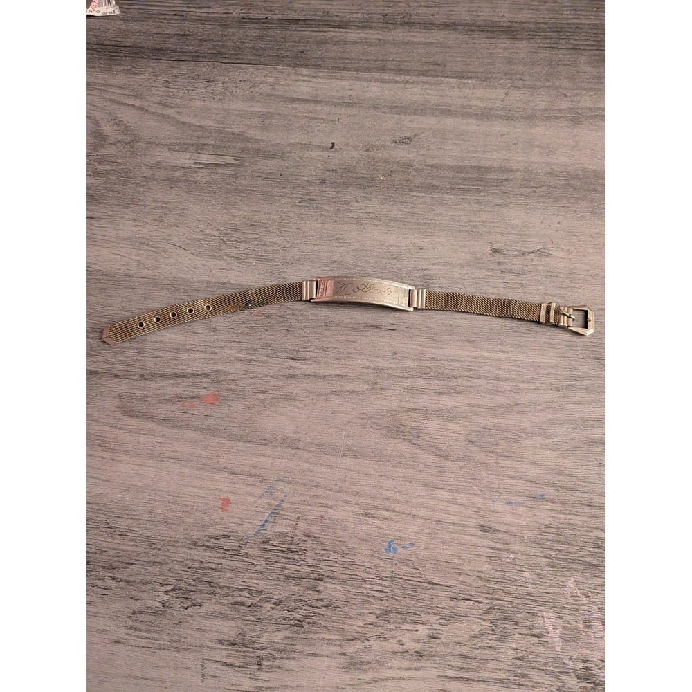 Vintage Mother Engraved ID Bracelet Mesh Band Silver Tone Hong Kong Stamped